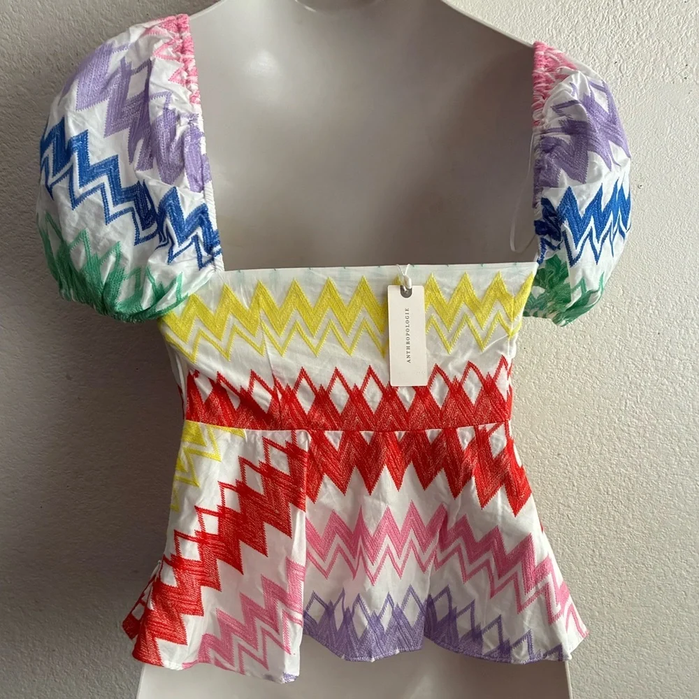 🆕Yumi Kim Anthropologie Embroidered Eliza Top Rainbow Cherise Blouse XS🆕